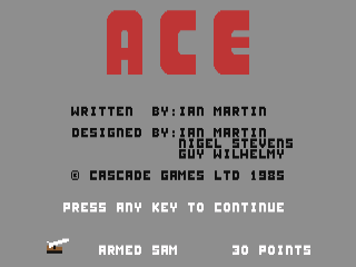 ACE Air Combat Emulator title screen for Commodore 64